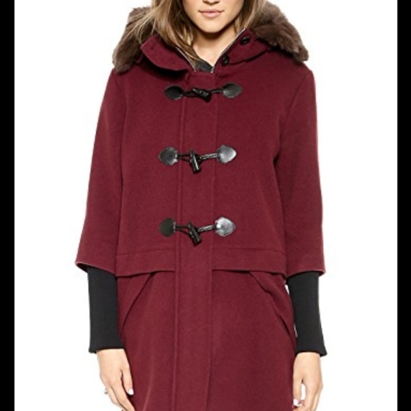 Rebecca Minkoff Fur Scotch Toggle Coat Wine - Picture 4 of 9